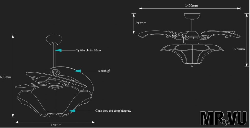 Thông số kỹ thuật quạt trần cánh xếp Belle cao cấp