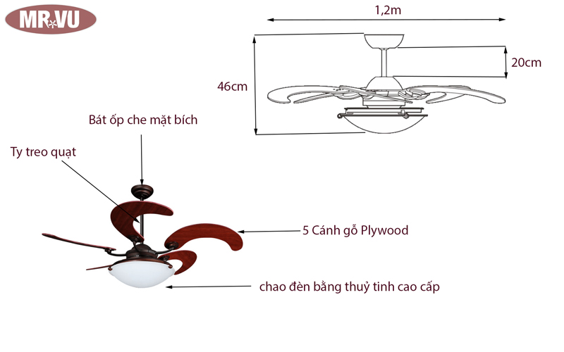 Kích thước quạt trần Sole