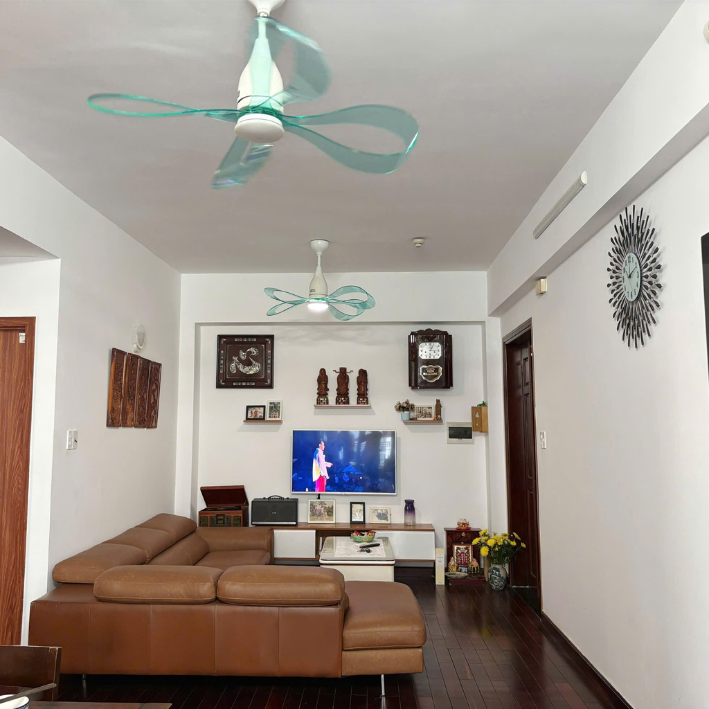 Quạt trần có đèn đẹp, màu xanh