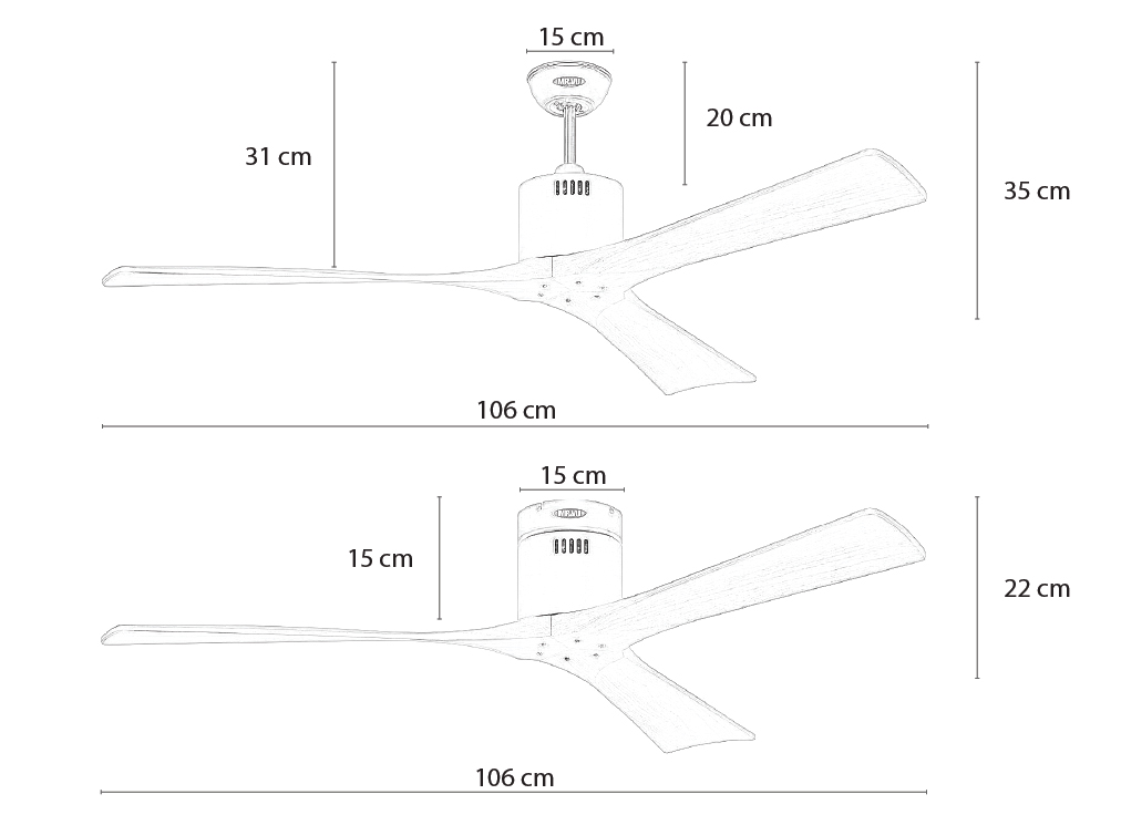 Kích thước tiêu chuẩn quạt trần 3 cánh gỗ SOLID 42