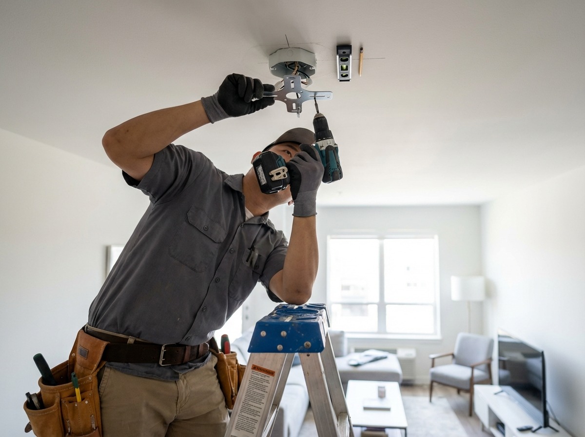 Cách lắp quạt trần chung cư chi tiết, đúng chuẩn 32 Xác định vị trí và gắn khung treo