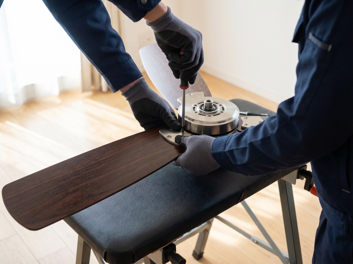 Cách lắp quạt trần chung cư chi tiết, đúng chuẩn 33 Lắp cánh quạt vào thân quạt theo đúng hướng dẫn của nhà sản xuất