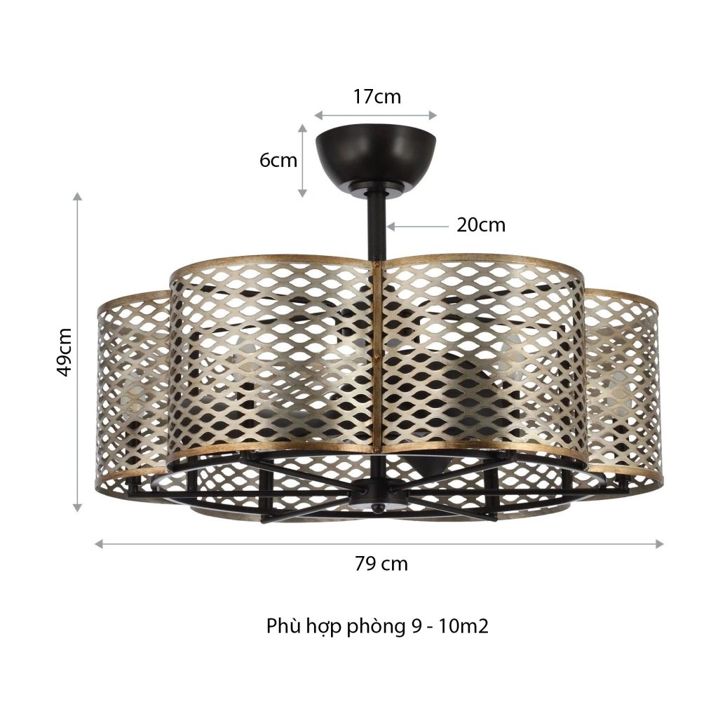 Kích thước quạt trần đèn chùm Arthur