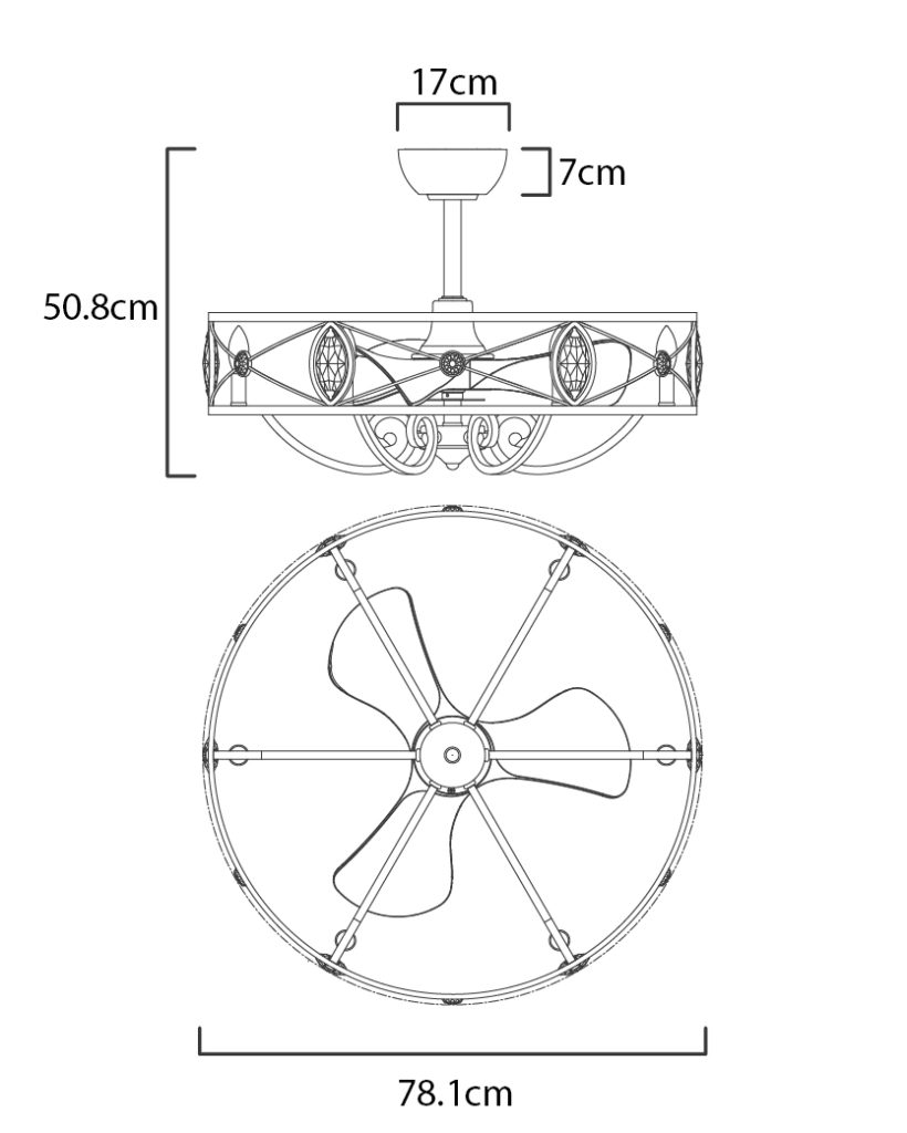 Kích thước quạt trần Pha lê Diamond