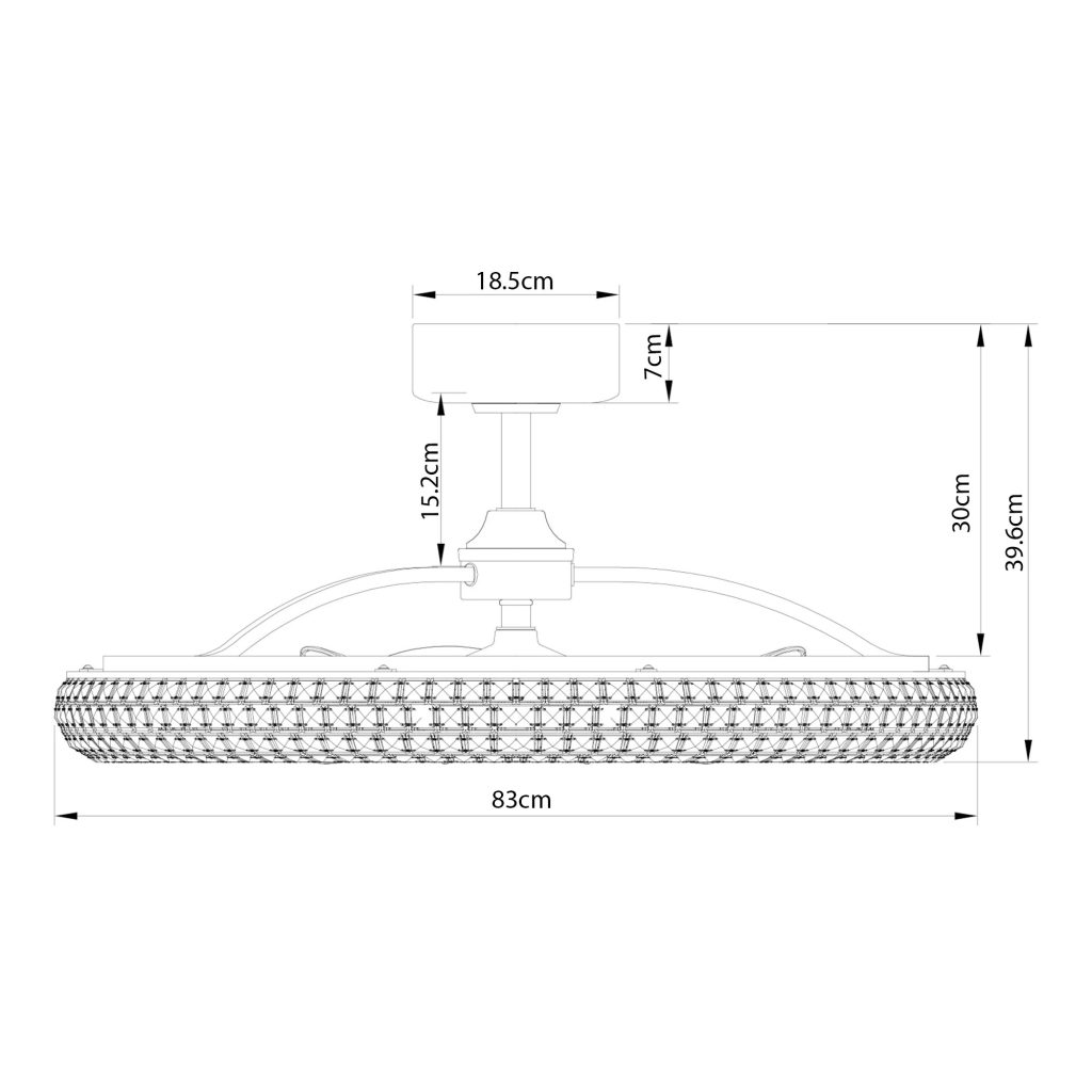 Kích thước chi tiết mẫu quạt đèn pha lê ELEGAN