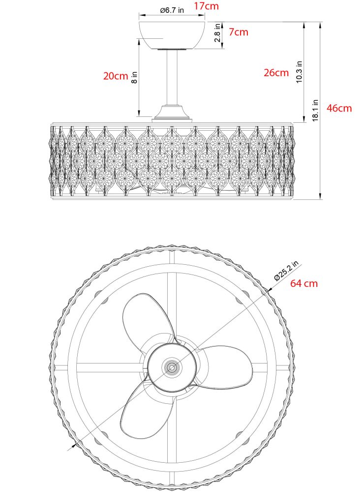 Kích thước quạt đèn chùm KOTA