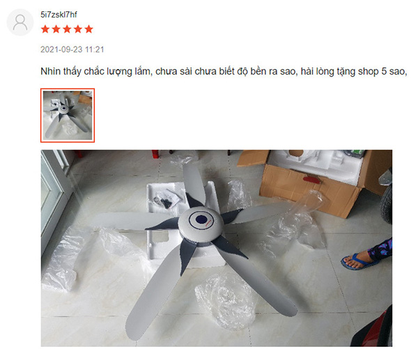 Đánh giá về quạt trần 5 cánh Vinawind