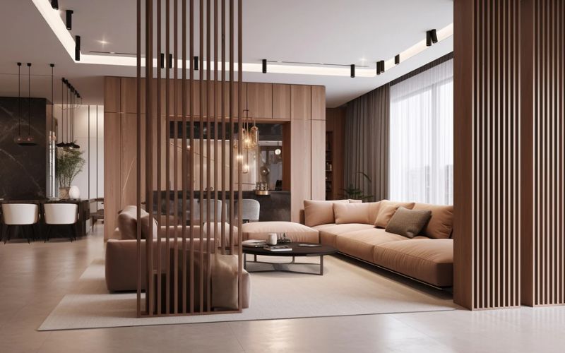 vách ngăn phòng khách và bếp