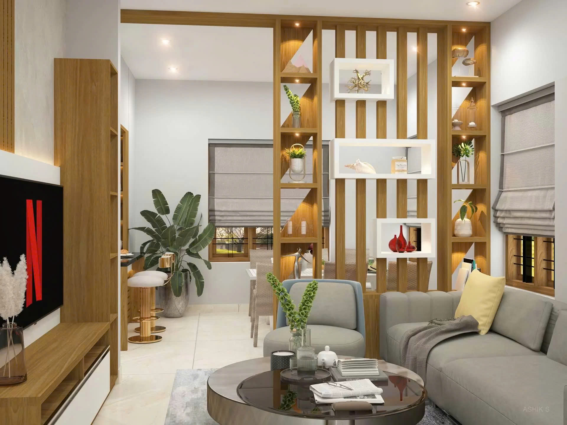 vách ngăn phòng khách và bếp