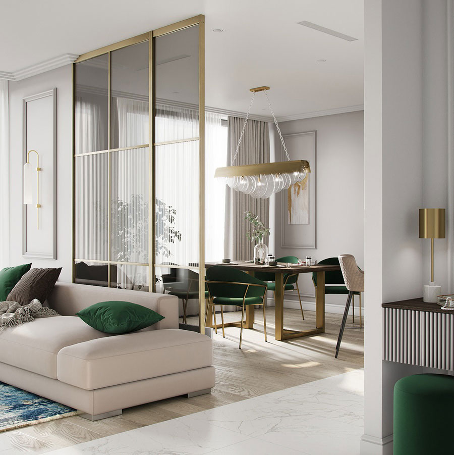 vách ngăn phòng khách và bếp