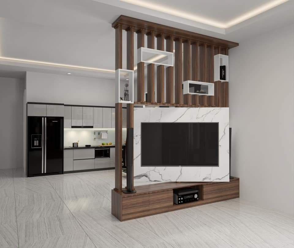 vách ngăn phòng khách và bếp