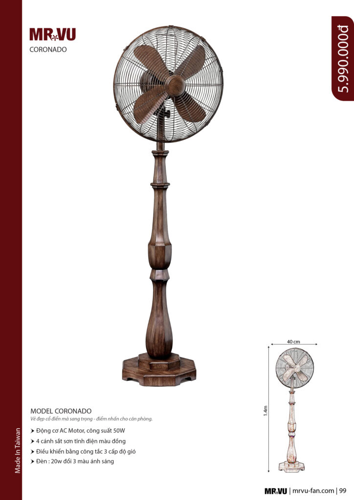 Quạt cây đẹp cho phòng khách sang trọng màu gỗ