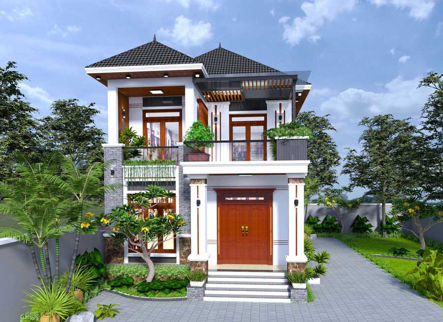 Mẫu nhà mái Thái 2 tầng