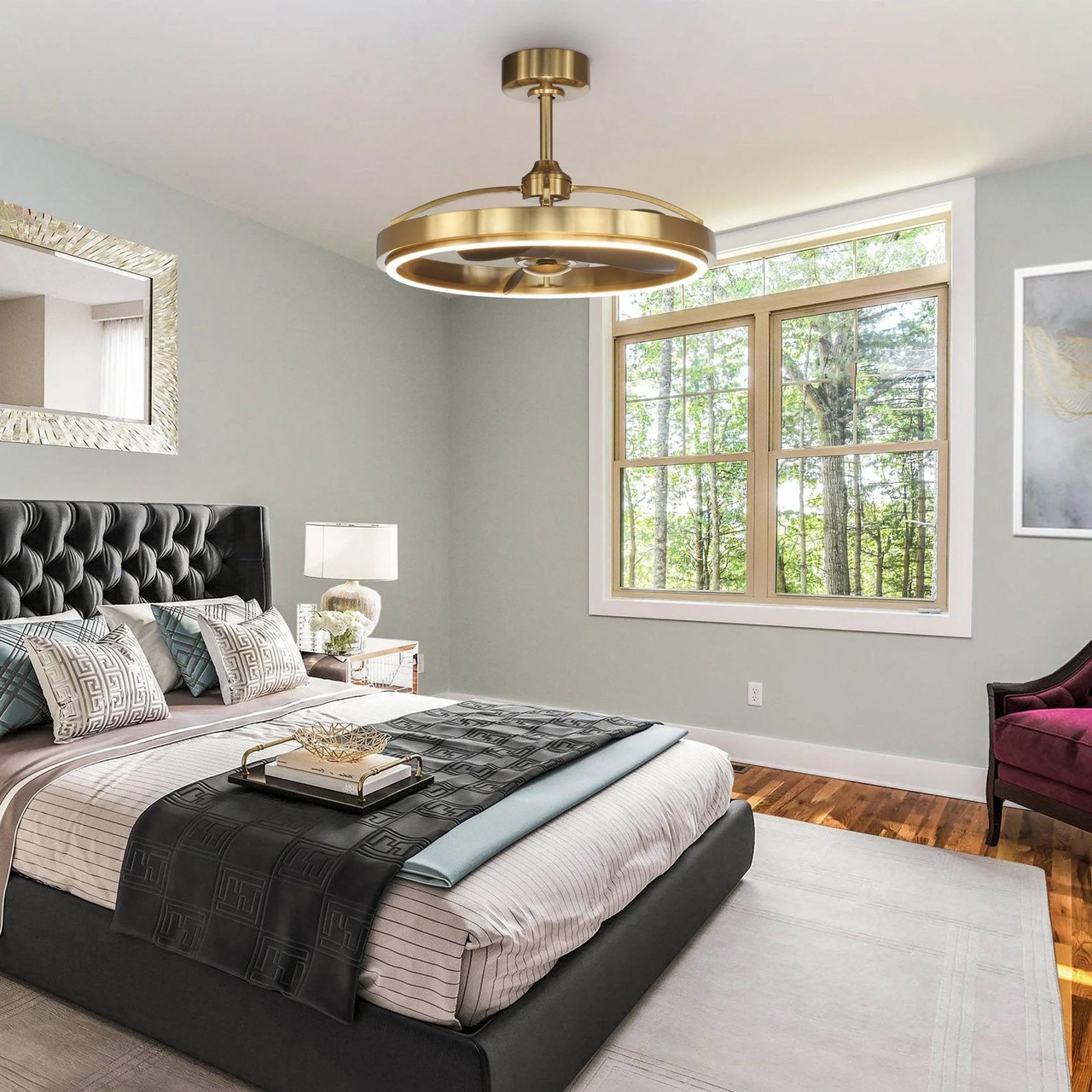 Quạt trần đèn chùm Wheel Gold