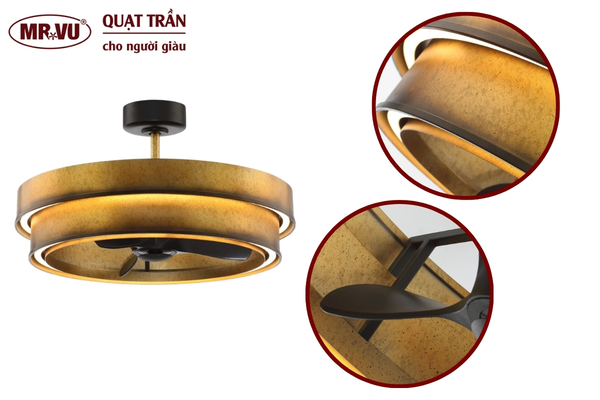 Các mẫu quạt trần có đèn trang trí phòng khách, phòng ngủ 26 Quạt trần Cage dạng ốp trần nhỏ gọn, lý tưởng cho không gian trần thấp hoặc phòng nhỏ