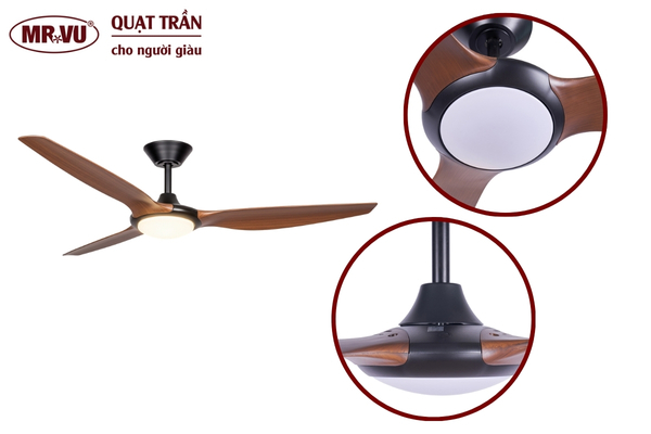 Các mẫu quạt trần có đèn trang trí phòng khách, phòng ngủ 20 Quạt trần Hura thiết kế hiện đại tối giản, đèn LED ánh sáng dịu nhẹ