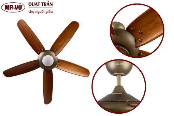 7+ Quạt trần có đèn điều khiển từ xa chạy êm nhất hiện nay 13 Quạt trần 5 cánh gỗ ROSE thiết kế cổ điển, động cơ DC tiết kiệm điện