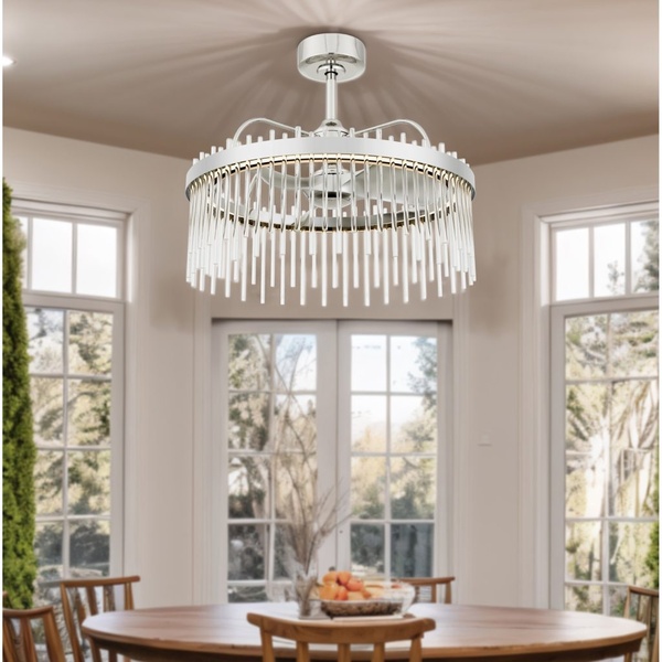 20+ Mẫu quạt trần đèn chùm pha lê tinh xảo cho phòng khách Mr.Vũ 29 Mẫu 10: Quạt trần AQUA đường nét hiện đại, pha lê K9 phản chiếu ánh sáng tinh tế