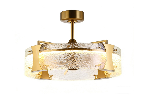 20+ Mẫu quạt trần đèn chùm pha lê tinh xảo cho phòng khách Mr.Vũ 22 Mẫu 3: Quạt trần Pearl với hạt pha lê K9 cắt giác tinh xảo