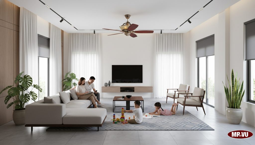 Quạt trần phòng khách Villa