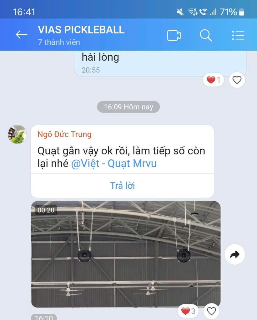 Lắp 36 chiếc quạt Kosmo cho sân Pickleball Vias quận 7 23 Chủ đầu tư rất hài lòng sau khi lắp thử 1 sân Pickle và đã thi công tiếp