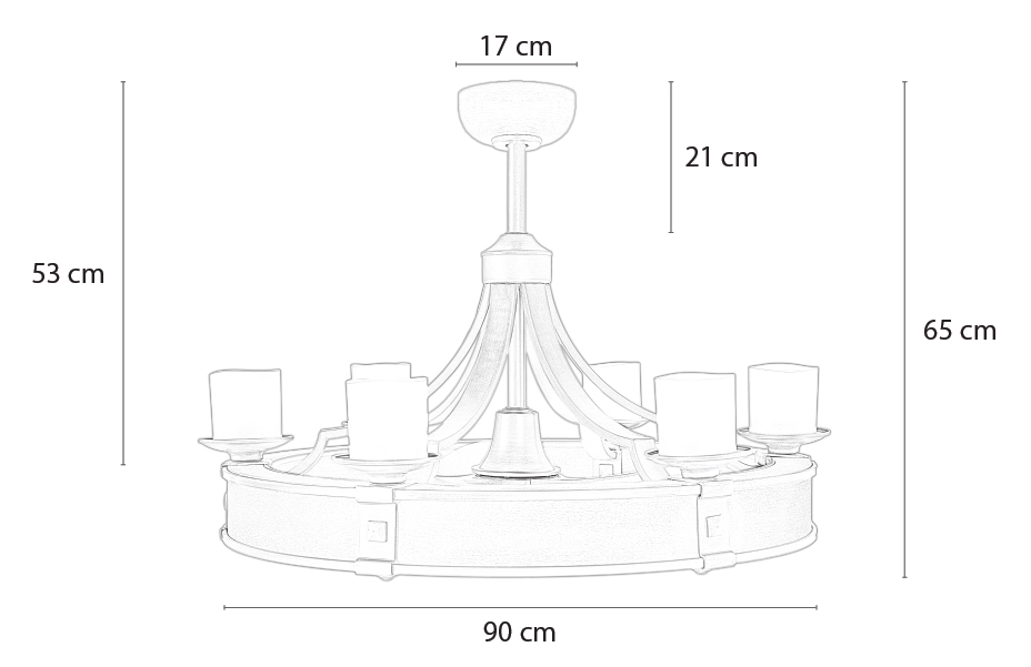 Kích thước tiêu chuẩn quạt trần đèn chùm Candela