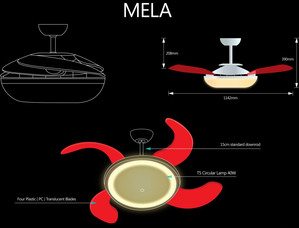 Quạt trần Mela 5 Kích thước quạt Mela