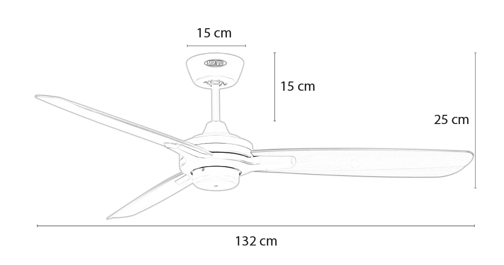 Kích thước tiêu chuẩn quạt trần 3 cánh Sharp