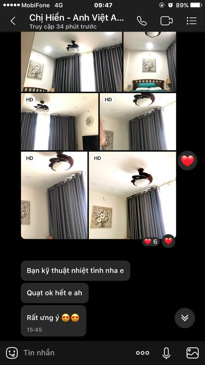 Khách mua Quạt trần giấu cánh Sole rất hài lòng