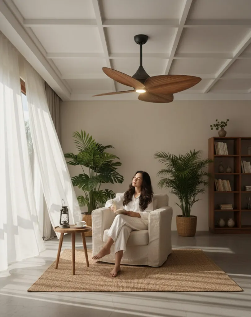 Tuyệt Tác Quạt Trần Cánh lá Phong Cách Indochine: Sự Giao Thoa Giữa Cổ Điển và Hiện Đại 1 Thiết kế 4 cánh lá đẹp - Đèn led siêu sáng