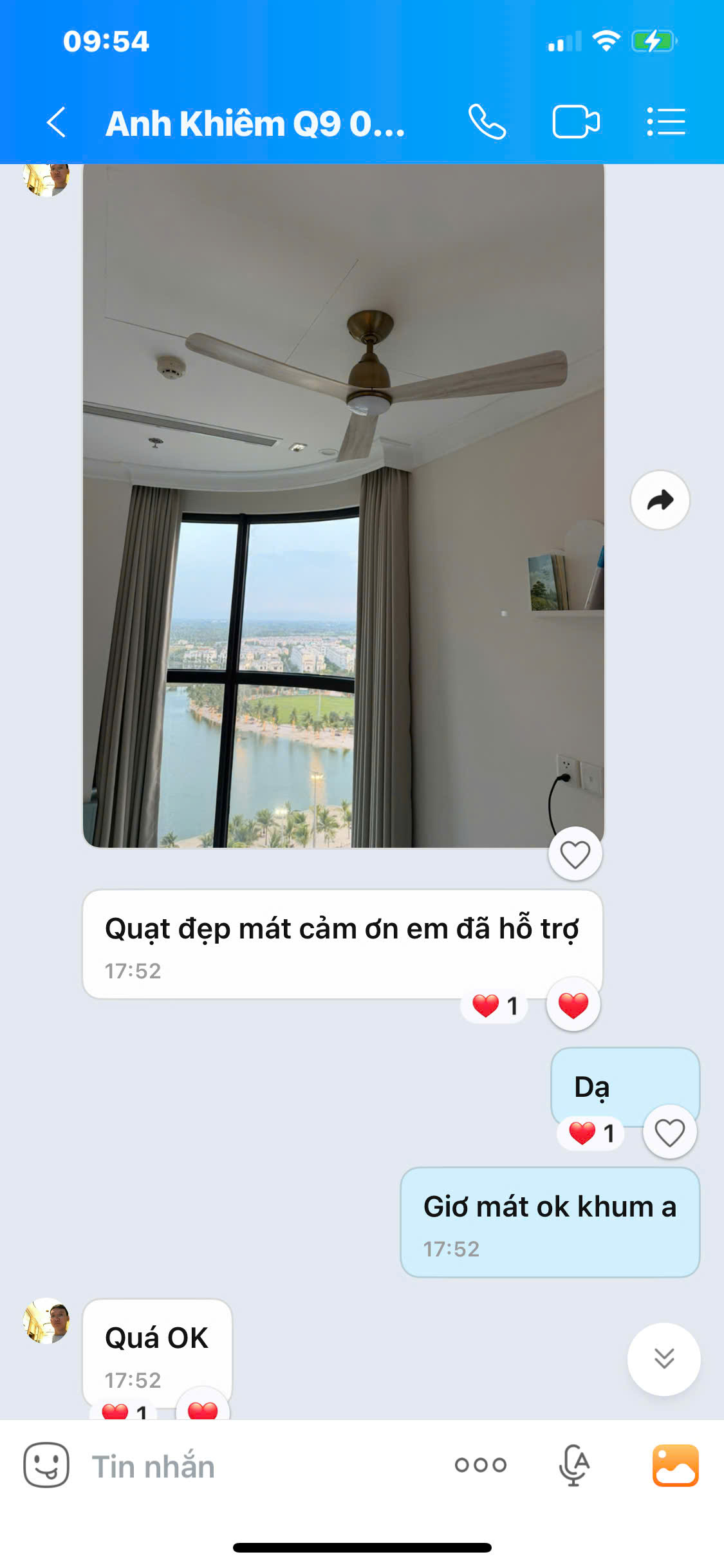 Phản hồi khách mua quạt Moza