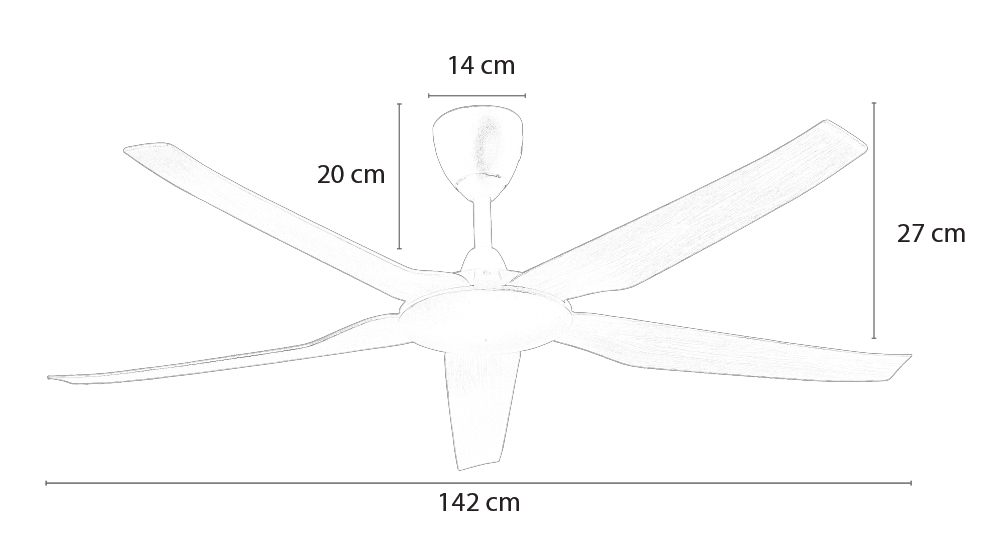 Kích thước quạt trần 5 cánh nhựa HALO