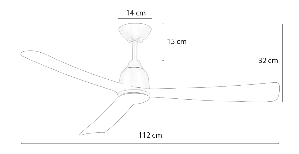 Kích thước quạt trần 3 cánh nhỏ Moza
