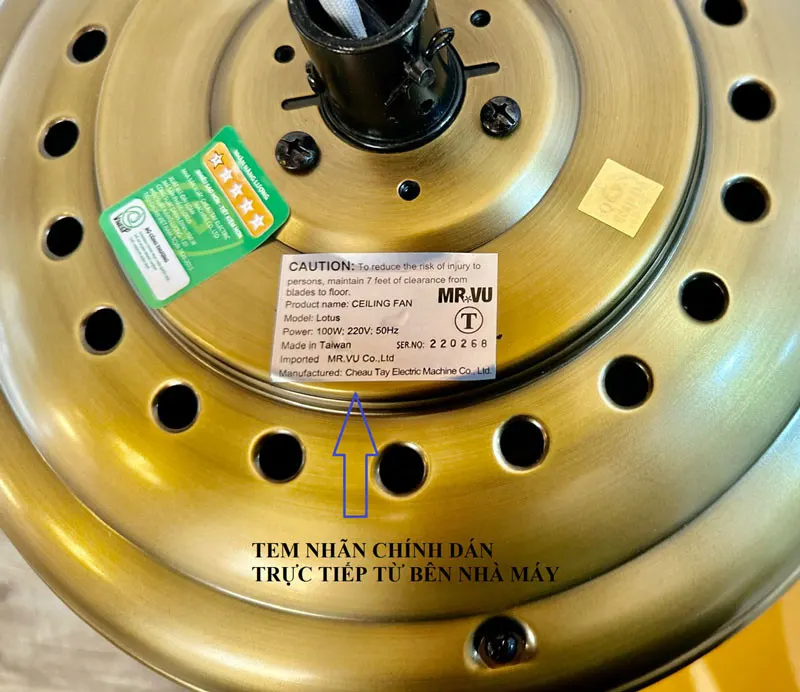 Các mẫu tem dán quạt trần nhập khẩu phải có 1 tem quat tran