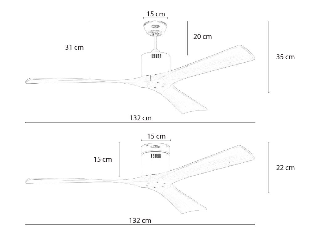 Kích thước tiêu chuẩn quạt trần 3 cánh gỗ SOLID 52