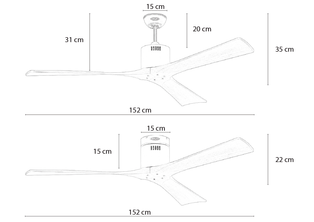 Kích thước quạt trần cánh gỗ Solid 60