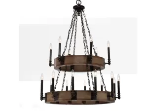 Đèn chùm gỗ 2 tầng treo trần