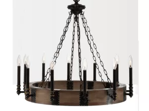 Đèn chùm gỗ cổ điển treo trần 12 bóng