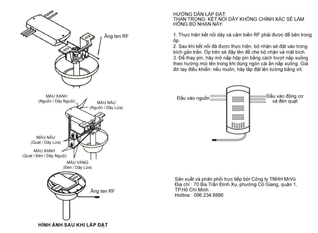 Hướng dẫn lắp đặt điều khiển quạt trần động cơ AC 8 cấp độ gió