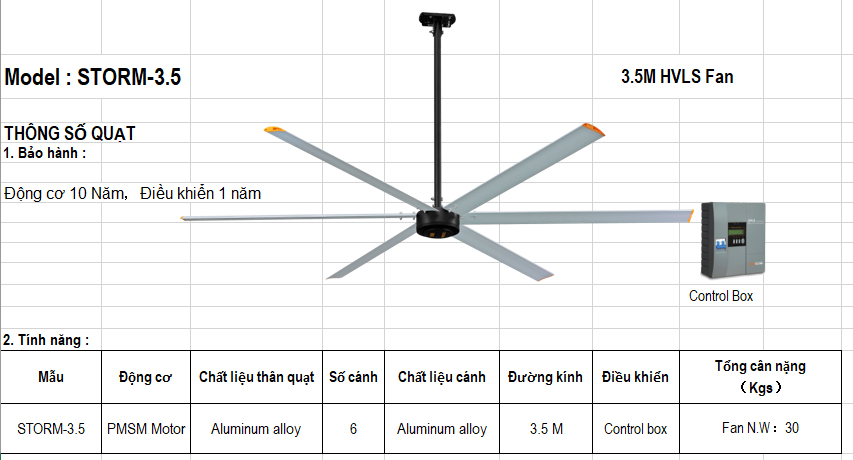 Quạt Trần Công Nghiệp Hvls 3.5m Quạt Trần Công Nghiệp Hvls 3.5m