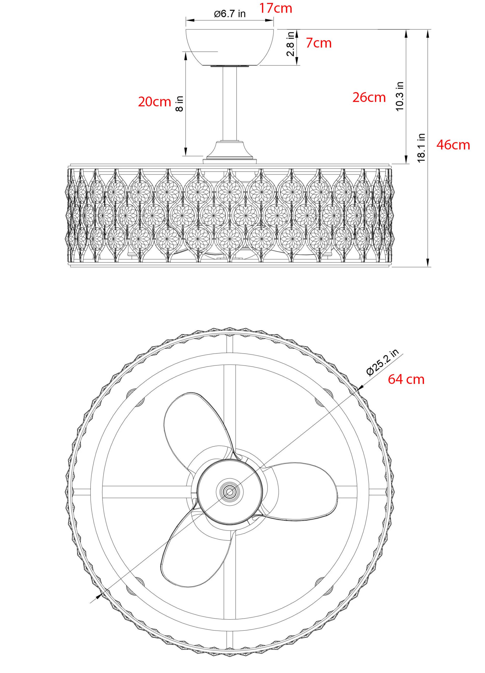 kich-thuoc-quat-kota Kích thước quạt đèn chùm KOTA