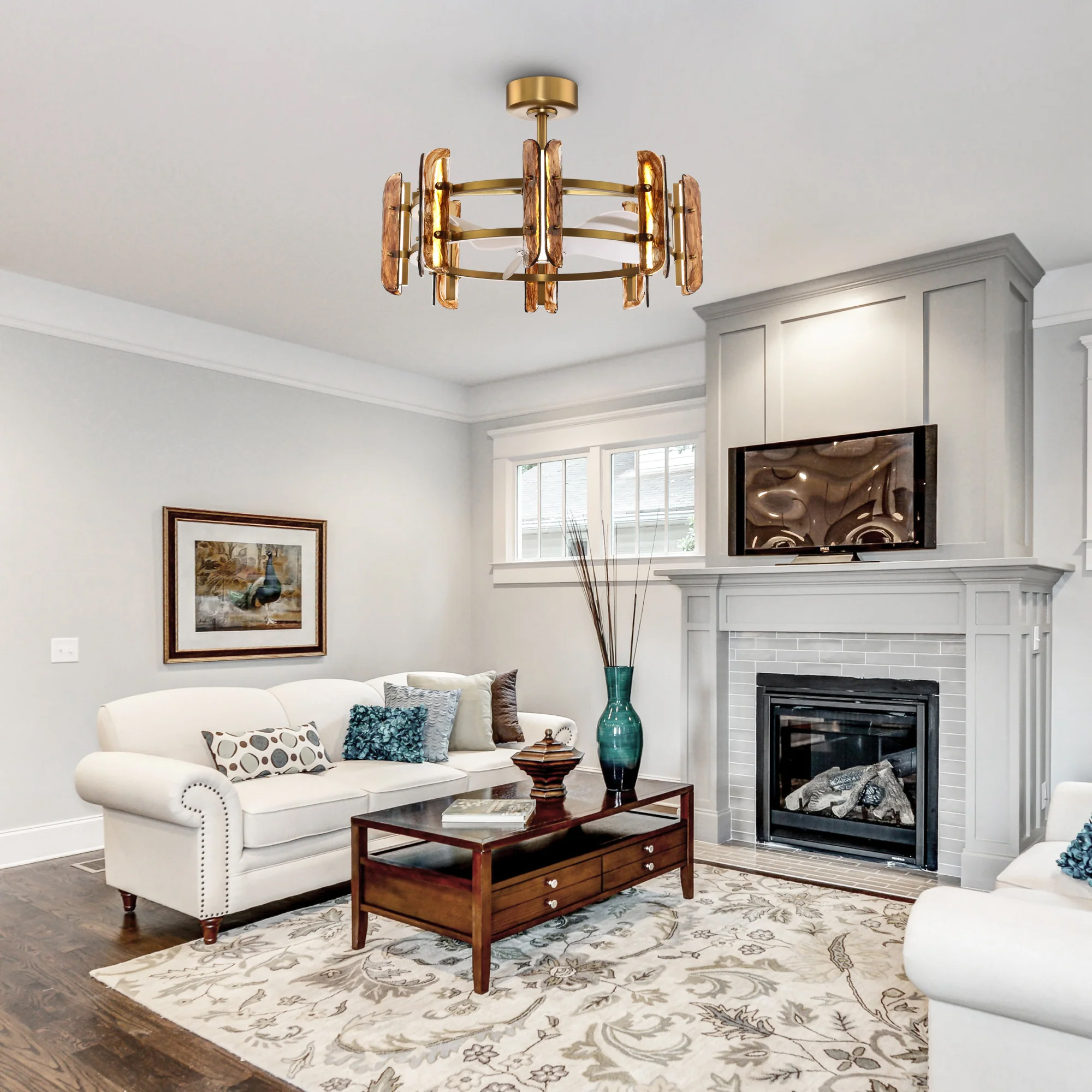 quat-tran-den-hien-dai-glass Mẫu quạt trần đèn chùm hiện đại Glass phù hợp mọi không gian