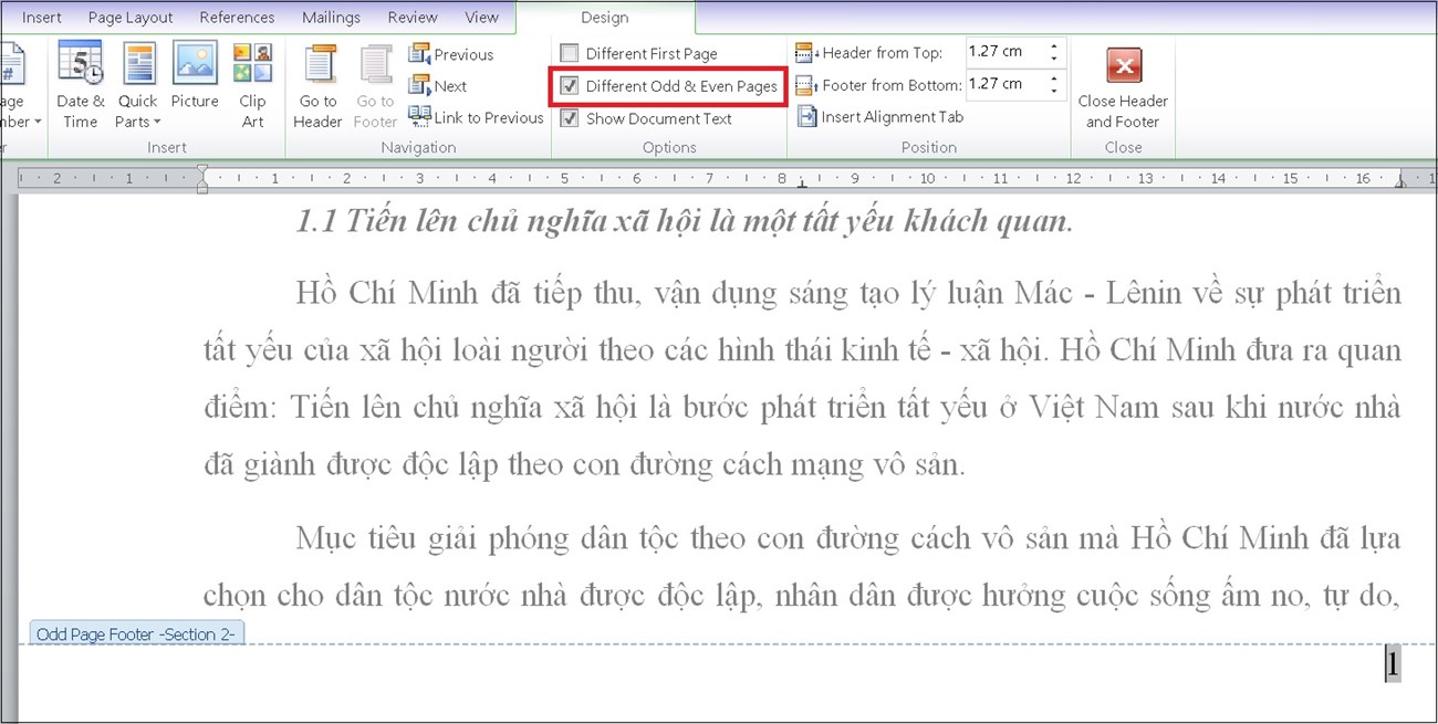 Để đánh số trang tùy biến chẵn và lẻ, bạn chỉ cần nhấp vào mục Different Odd & Even Pages. Để đánh số trang tùy biến chẵn và lẻ, bạn chỉ cần nhấp vào mục Different Odd & Even Pages