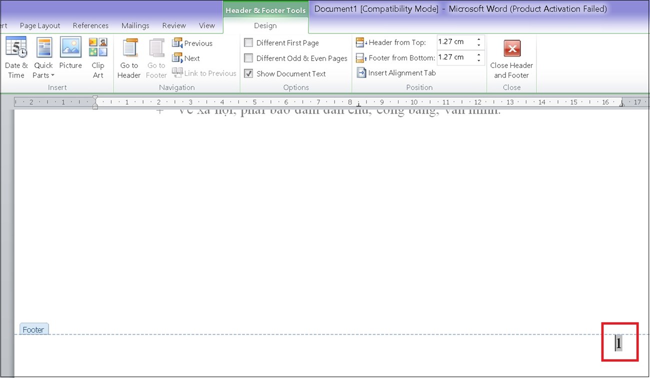 Số thứ tự trang được đánh tự động như trong hình. Số thứ tự trang được đánh tự động như trong hình