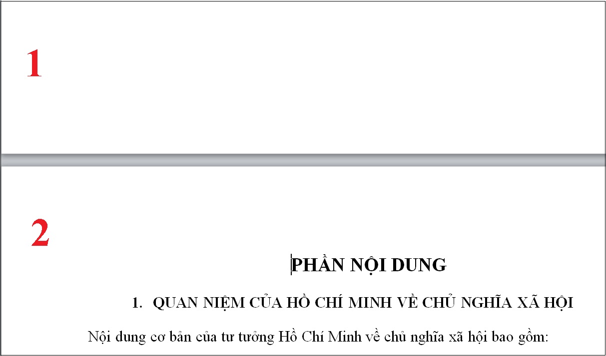 Lúc này, sẽ có một trang trắng xuất hiện để tách ra 2 phần: 1 phần là từ vị trí con trỏ cho đến hết văn bản, phần còn lại là từ vị trí con trỏ trở về trước. Trang được tách thành hai phần