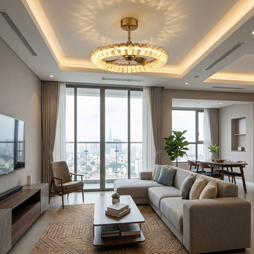 Quạt pha lê Lumina cho phòng khách căn hộ