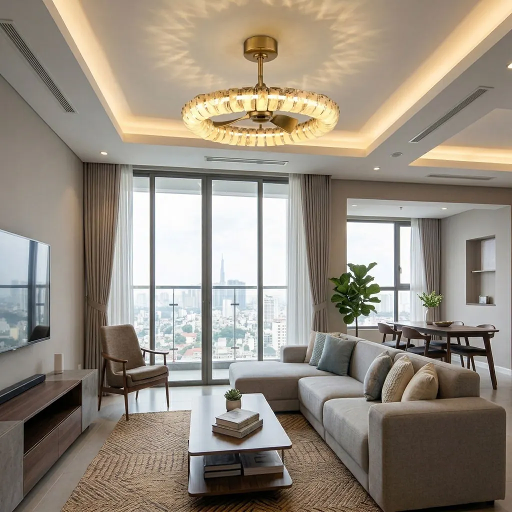 Nhà đẹp bắt đầu từ những lựa chọn phù hợp 77 Quạt pha lê Lumina cho phòng khách căn hộ