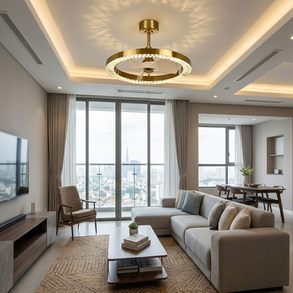 Quạt pha lê Diamond lắp cho phòng khách