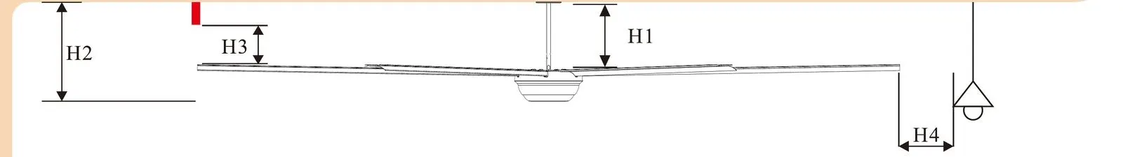 Sơ đồ mặt cắt lắp đặt Quạt trần Titan