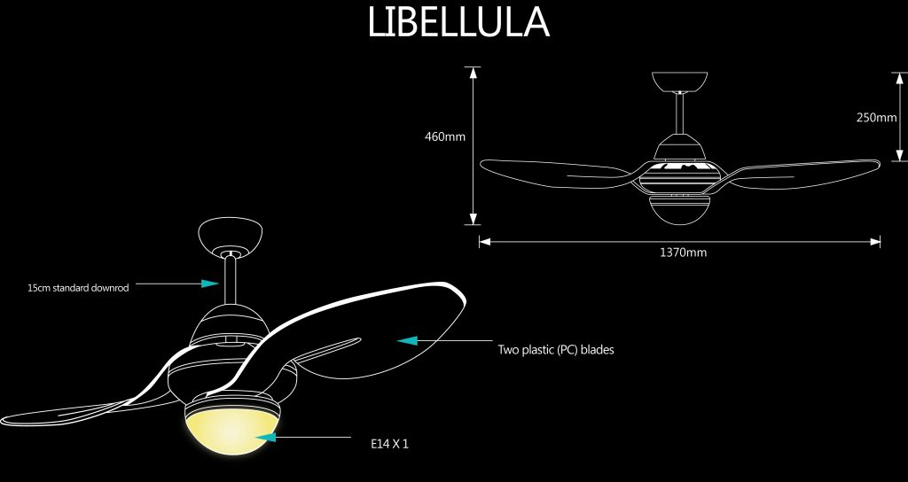 Kích thước quạt 2 cánh Libellula